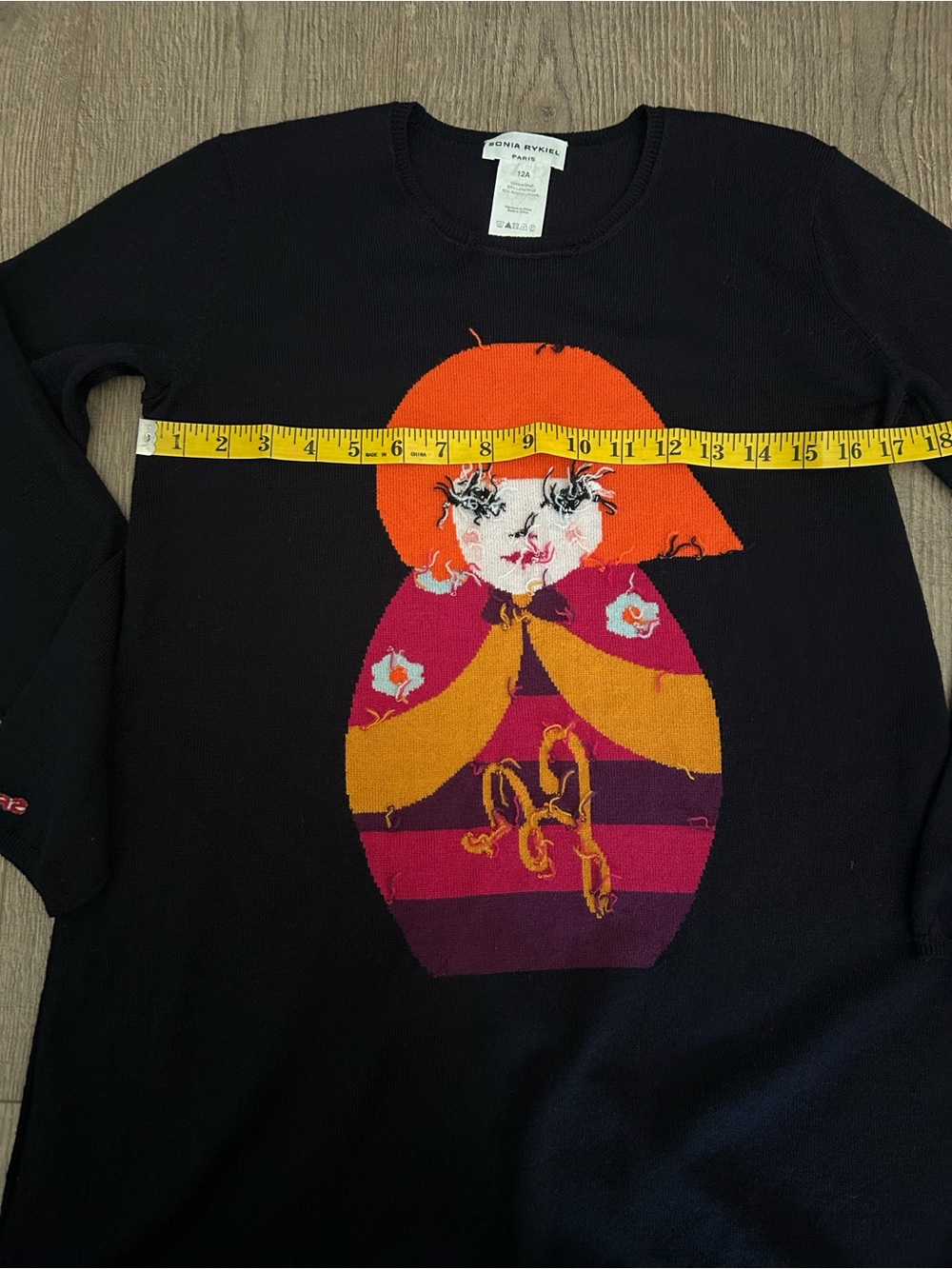 Vintage Sonia Rykel Long Sleeve Doll Applique Dress Sweater Top - Picture 8 of 9